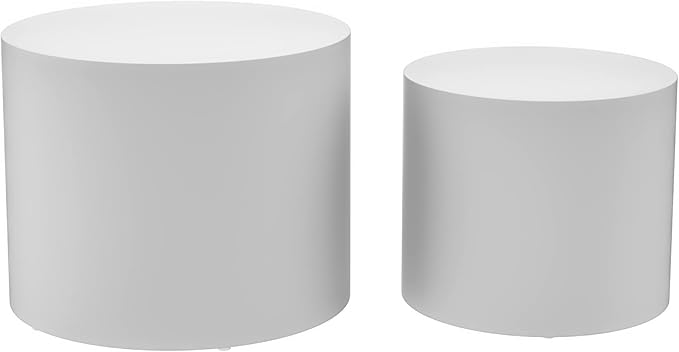 18.9”Round Nesting Coffee Table Set of 2,Wooden Circle Coffee and End Tables,Durable Accent Furniture,Modern Space-Saving Design for Small Living Room,Offices,No Assembling Needed,Matt White