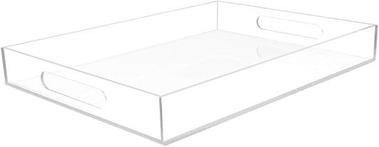 Clear Acrylic Serving Tray for Vanity, Bathroom, Outdoor, Food and Décor with Handles (Rectangle, Small)
