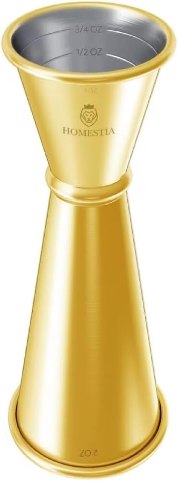 Homestia Japanese Jigger, Measurements Inside, Stainless Steel Cocktail Double Jigger for Bartending, Drink Measuring Cup, Premium & Heavy-Duty 2 oz 1 oz Bartender Tools (Gold)