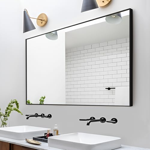 Rectangle Wall Mirror 30x48, Black Bathroom Mirror 30 x 48 inch, Metal Framed Wall Mirror, Large Vanity Mirror 30 by 48, Modern Wall Mounted Mirrors for Hallway, Livingroom, Bedroom
