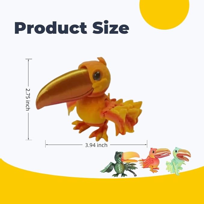 3D Toucan- Articulated Figurine Ornament, Rainforest & Samba Style Animal, Home/Office Decor, Animal Collectible, Multi-Color Options with Bi-Color Gradients