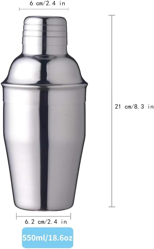 Zrorgons Stainless Steel Cocktail Shaker - Classic Martini Mixer with Built-in Strainer, Perfect for Home Bar or Bartender Gift - Compact and Portable 18oz (550ml) Size for Single Martinis
