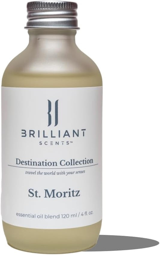 Brilliant Scents St. Moritz Fragrance Oil 120ml - Premium Diffuser Oil for Home, Office, Hotels - Long Lasting, Plant-Based, Meets IFRA Standards, USA-Made - Lemongrass, Magnolia, Koa Wood