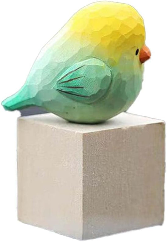 Bird Figurines Small Bird Figurines Home Decor Hand Carved Painted Wooden Statues for Home Decor, Gift for Bird Lovers,Housewarming, Birthday, Christmas (Yellow)