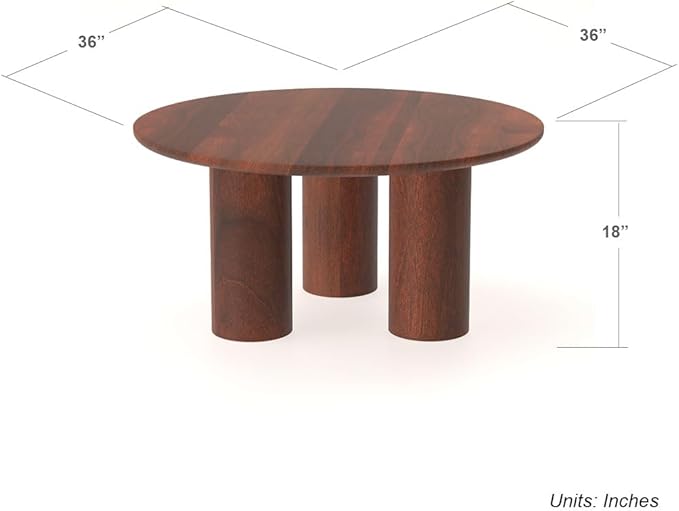 Relso Gaia Round Coffee Table, Natural Mango Wood Coffee Table with Wood Grain and Sturdy Finish | Perfect for Living Room and Farm House - Sturdy, Durable, Ideal for Patio Decor (Walnut, 18 inch)