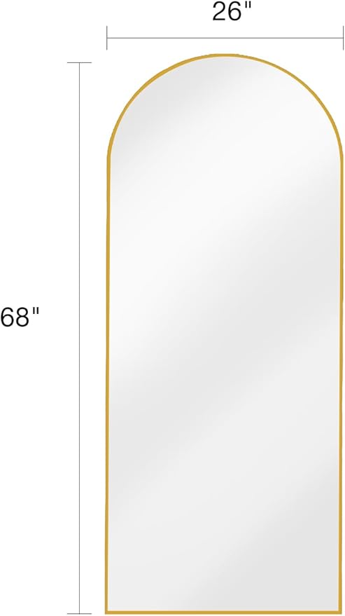 Floor Mirror, Full Length Mirror with Stand, Arched Wall Mirror, 26"x68" Mirror Full Length, Gold Floor Mirror Freestanding, Wall Mounted Mirror for Bedroom Living Room, Gold