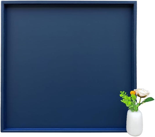 30 * 30 Inch Rectangular Ottoman Tray | Textured PU Leather, Waterproof & Heat-Resistant Storage for Coffee/Dining Tables, Sofa, Bed, Entertainment & Party (Navy Blue, 30 * 30in)