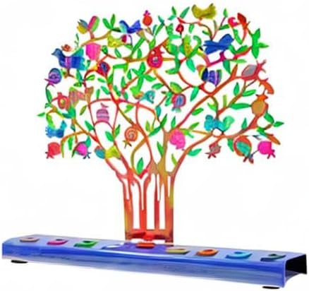 Yair Emanuel Menorah for Hanukkah | Colorful Hand Painted Design | Judaica Gift (Pomegranate Tree (HAY-2))