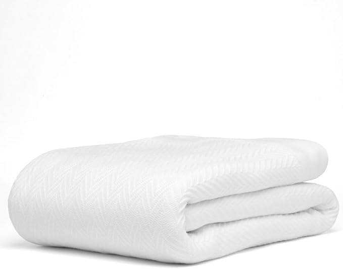 100% Cotton Herringbone Weave Blankets, 108"X90" King, Throw Blanket for Bed, All Season Cotton Blanket, Cozy Blanket,Throws & Bed Blanket, Throw Blanket for Couch, Modern Home Decor - White