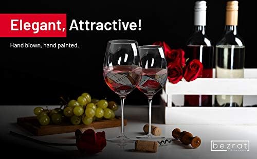 Bezrat Red Wine Glasses Set of 2, Hand Painted Wine Glass, Drinkware Essentials, 11" H, 28oz Wine Lover Large Glass, Glassware Gifts Ideas for Women Inspired by 'Duomo di Milano' Mothers Day (Red)