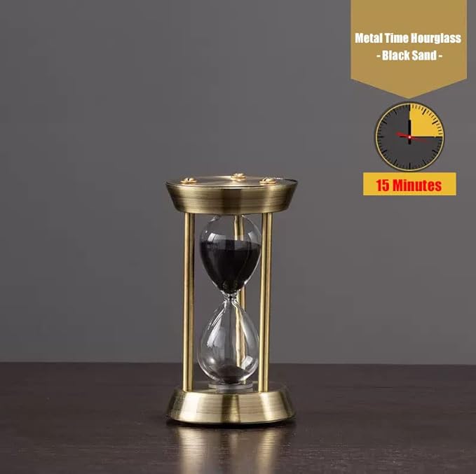 Hourglass Timer, 15 Minutes Hourglass Timer, Embossed White Sand Metal Glass Hourglass Timer, Used for Vintage Home Decoration, Office Decoration, Kitchen Wedding Gifts (F)