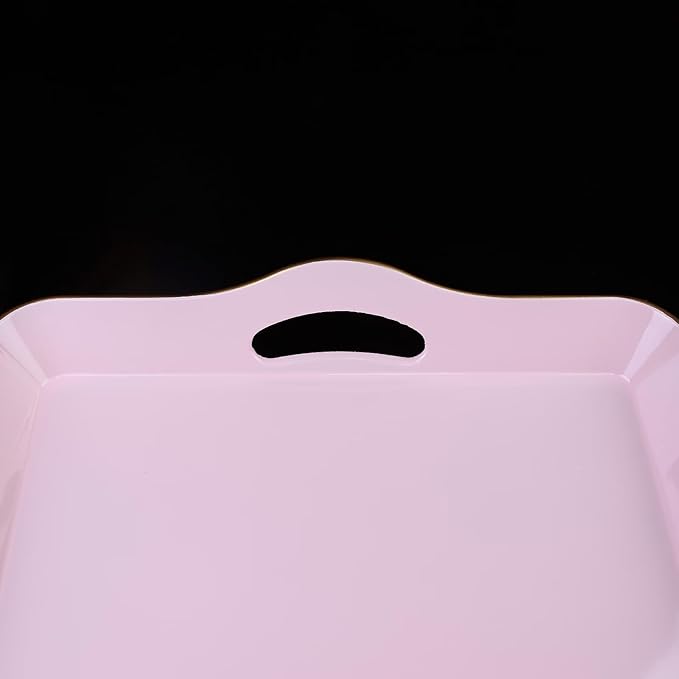 Pink Decorative Tray for Coffee Table with Handles, Plastic Rectangular Serving Tray for Living Room, Bathroom, Outdoors, 11.8"*17.3"