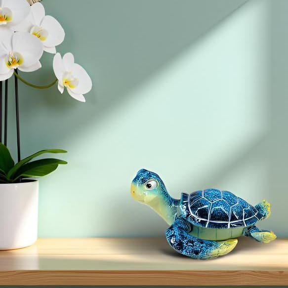 6-inch Sea Turtle Statue - Blue Resin Turtle Decor for Home, Yoga & Meditation Figurine, Lucky Feng Shui Ocean Animal Sculpture