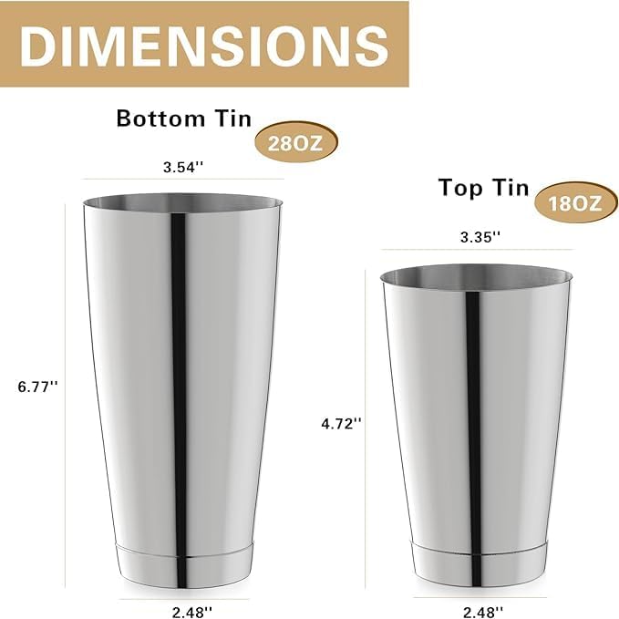 WOTOR Boston Cocktail Shaker Set, 18 oz & 28 oz Stainless Steel Weighted Shaker Tins, Metal Martini Shaker Drink Mixer for Bartending, professional Bar Tools for Bartender