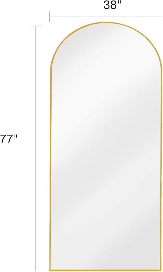 Full Length Mirror with Stand, 38"x77" Floor Mirror Freestanding, Arched Wall Mirror, Oversized Mirror Full Length, Gold Arch Mirror Full Length, Wall Mounted Mirror for Bedroom(Gold)