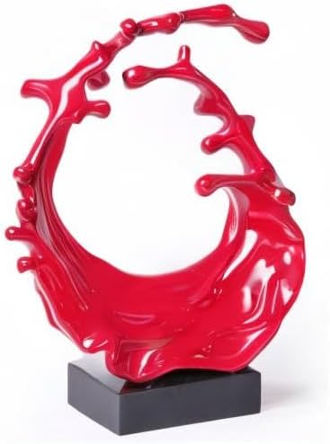 Abstract Sculpture Decor Modern Arts Sea Wave Figurine Table Centerpiece Statue Polyresin Red 16.5 inch