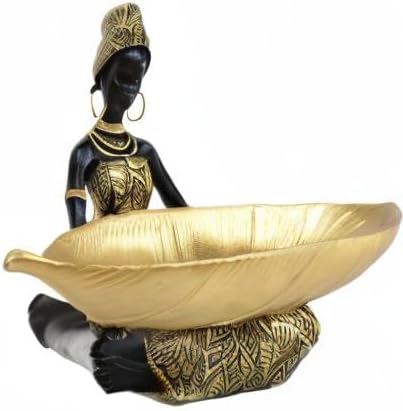 African Statues and Sculptures for Home Decor, Tribal Art Figurines for Living Room Decorations, Gold Vintage Aesthetic Ornament for Bookshelf and Tables, Housewarming Gifts for Women