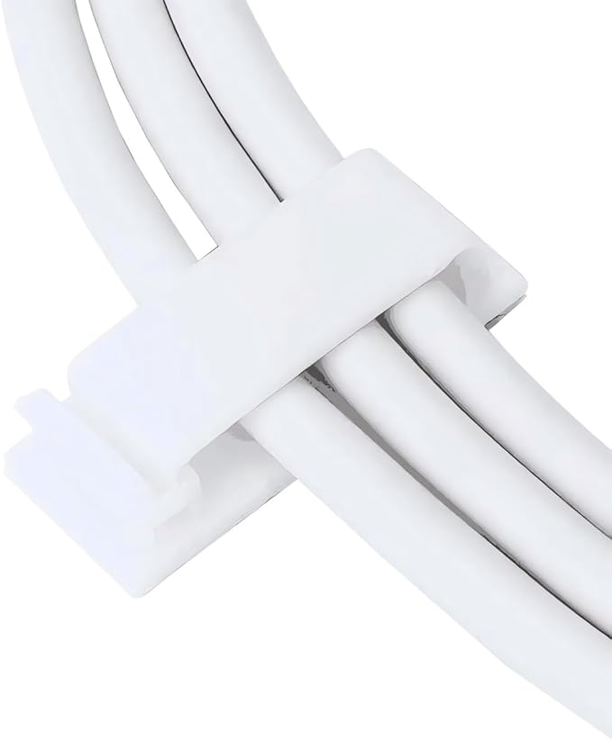 Cable Clips, Ethernet Cable Organizer, Conwork Adhesive Wire Management Clamps, Desktop Cord Holder Hider, Charging Cable Organizer & Management System for TV PC Laptop Home Office [50-Pack, White]