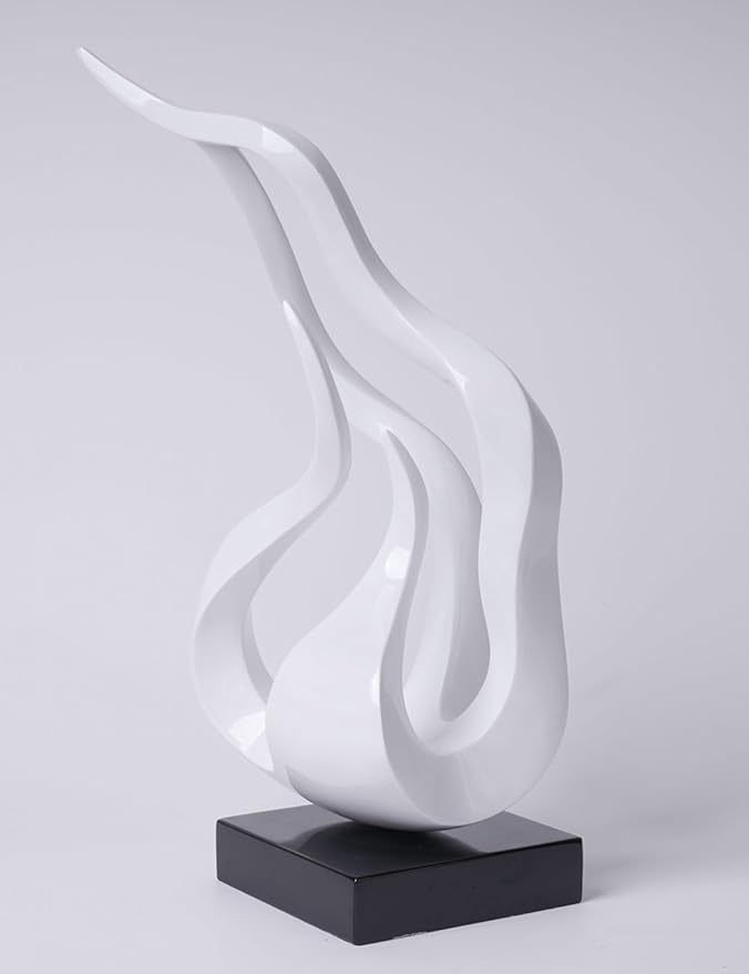 Abstract Sculpture Decor Modern Arts Flame Figurine Table Centerpiece Statue Polyresin White 16.5 inch