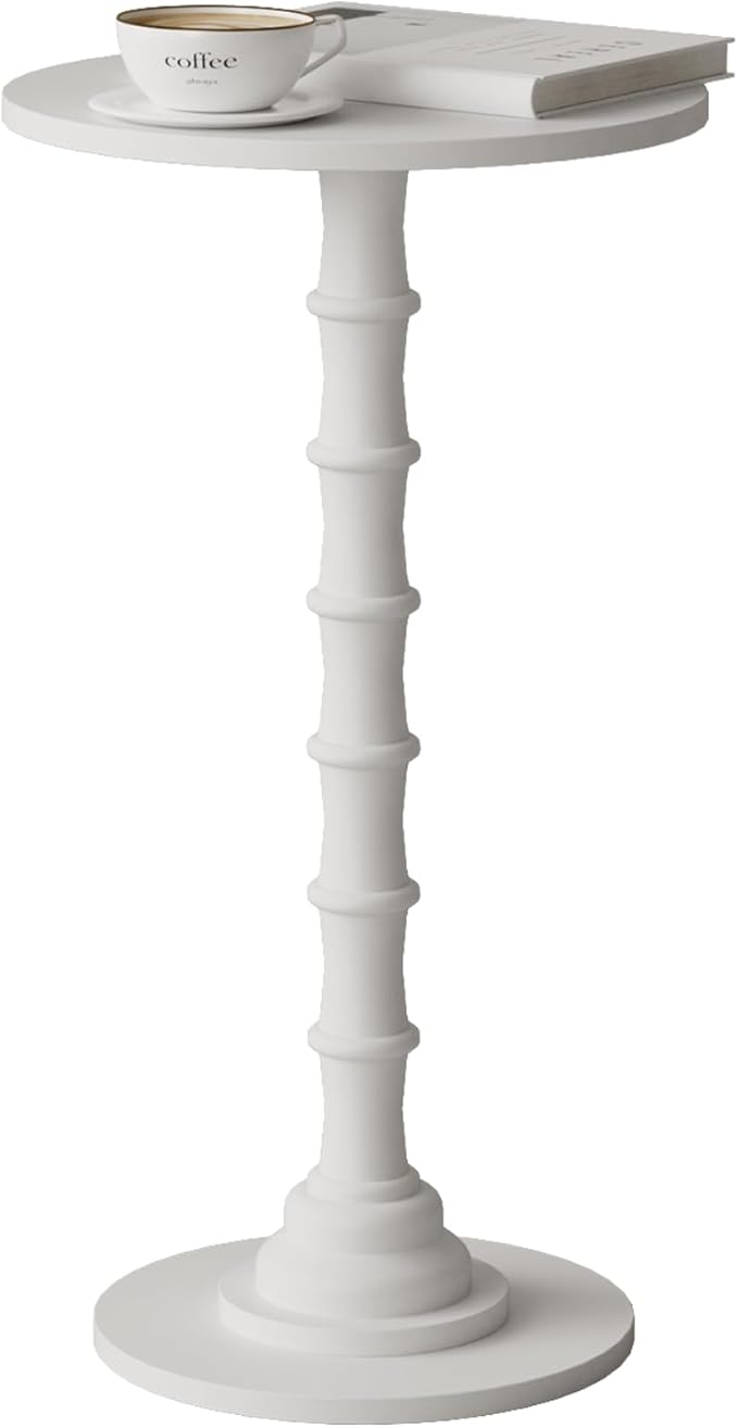 Round Side Table, Modern Drink Table for Small Spaces, Small End Table with Solid Wood Leg for Living Room, Bedroom, Corners, and Office (White)