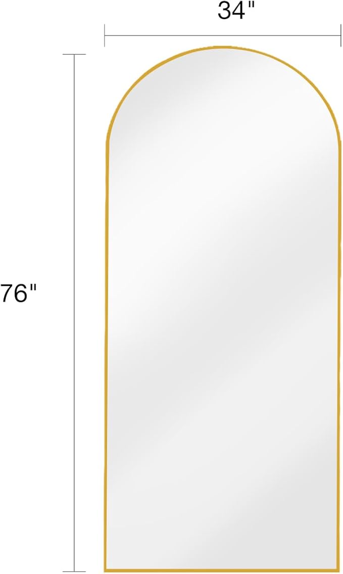 Full Length Mirror with Stand, 34"x76" Floor Mirror Freestanding, Arched Wall Mirror, Oversized Mirror Full Length, Gold Arch Mirror Full Length, Wall Mounted Mirror for Bedroom(Gold)