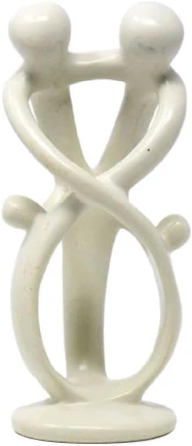 Global Crafts Natural 8-inch Tall Soapstone Family Sculpture - 2 Parents 2 Children