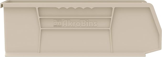 Akro-Mils 30234 AkroBins Plastic Storage Bins, Space-Saving Stackable Bins for Garage, Pantry, Craft Organization, 15" x 5" x 5", Stone, 12-Pack