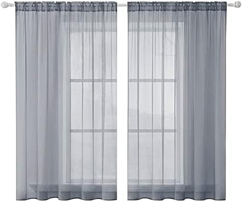 MIULEE 2 Panels Solid Color Sheer Window Curtains Elegant Window Voile Panels/Drapes/Treatment for Bedroom Living Room (54X45 Inches Dark Grey)