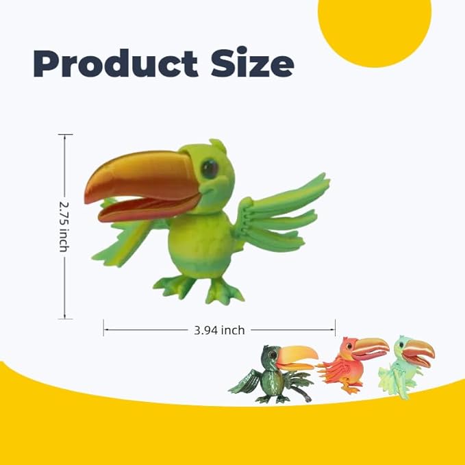 3D Toucan- Articulated Figurine Ornament, Rainforest & Samba Style Animal, Home/Office Decor, Animal Collectible, Multi-Color Options with Bi-Color Gradients