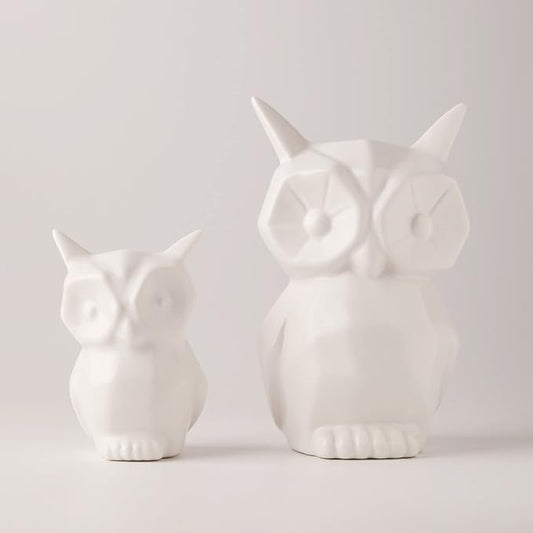 GOODSTART Glazed Ceramic Owl Statue for Home Decor - Modern Bird Figurine for Cabinet, Fireplace Mantel, Living Room, Bedroom - Ornaments and Gifts for Owl Lovers (White)