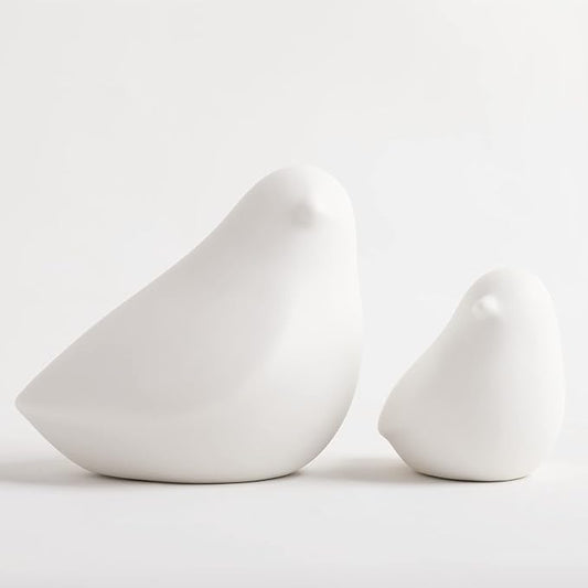 GOODSTART Ceramic Birds Figurines Small Birds Statues for Living Room, Bookshelf, TV Stand, A Set of 2 White Porcelain Pigeons for Christmas Decorations, Modern Home Decor for Shelves