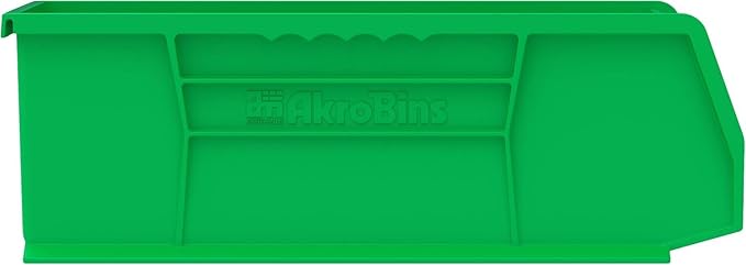 Akro-Mils 30234 AkroBins Plastic Storage Bins, Space-Saving Stackable Bins for Garage, Pantry, Craft Organization, 15" x 5" x 5", Green, 12-Pack