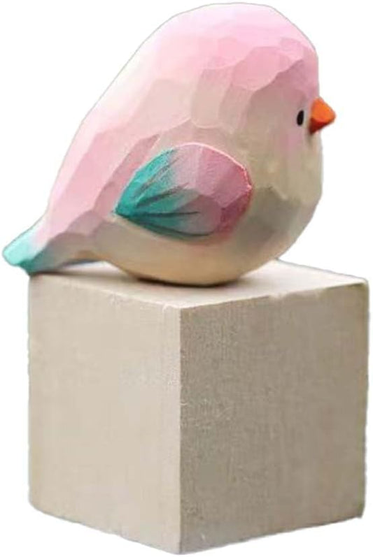 Bird Figurines Small Bird Figurines Home Decor Hand Carved Painted Wooden Statues for Home Decor, Gift for Bird Lovers,Housewarming, Birthday, Christmas (Pink)