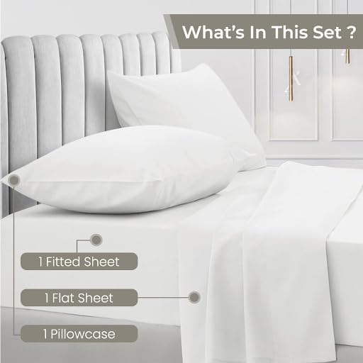 100% Egyptian Cotton Twin Sheets Set 1000 Thread Count Luxury Hotel Soft and Smooth White Twin Size Bed Sheet Set 16" Deep Pocket Sateen Weave Extra Long Staple Cotton Bedding - 3 Piece