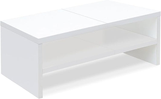 TEAMIX 2 Tier White Monitor Riser Stand, Wood Desktop Stand with storage for Laptop/PC/Printer/Keyboard, TV Stand Shelf Home Office Desk Accessories