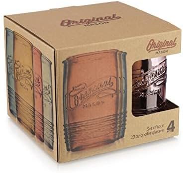 Glaver's Set Of 4 Original Mason Collins Glasses Assorted Colored Drinking Glasses For Juice, Cocktails, Beverage Glass Cups, Hand Wash-In Cold Water (Original Mason Colored 20 OZ)