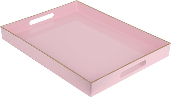 Sturdy Acrylic Serving Tray with Handles-15.7x11.8Inch, Morden Plastic Rectangular Serving Tray for Coffee Table Bathroom, Ottoman, Home Decor (Rectangular - Pink)
