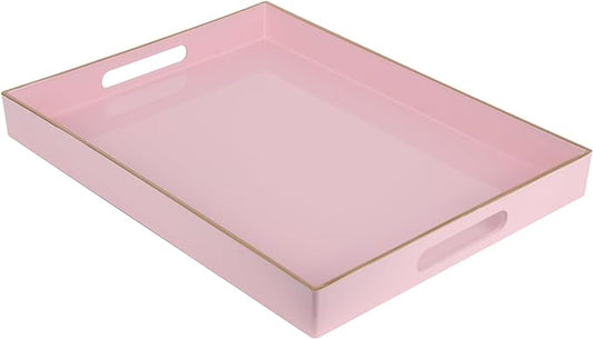 Sturdy Acrylic Serving Tray with Handles-15.7x11.8Inch, Morden Plastic Rectangular Serving Tray for Coffee Table Bathroom, Ottoman, Home Decor (Rectangular - Pink)