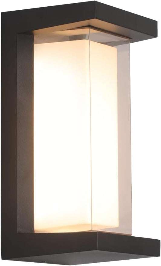 Outdoor Wall Light Fixtures,Exterior Waterproof Lanterns,15%-100% Dimmable,3CCT 3000K/4000K/6500K,2160LM Aluminum Outdoor Modern Wall Lights,10.23 Inch Matte Black Indoor Wall Sconce Art Lights 1 Pack