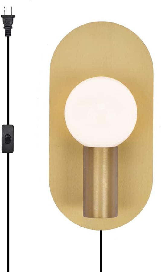 Modern Wall Sconce Plug in Gold Mid-Century Sconces Wall Lighting Cord with On Off Switch Brushed Stainless Steel Sconces Wall Mounted Lighting Fixture for Bedroom Living Room Bathroom