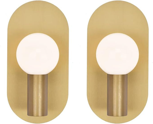 Gold Modern Wall Sconce Set of 2, Mid Century Sconces Wall Lighting Oval Stylish Vanity Lighting Fixtures, Brushed Vintage Wall Mount Lights for Living Room, Bathroom, Bedroom