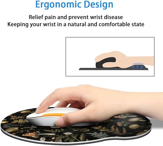 Ergonomic Mouse Pad with Memory Foam Wrist Rest Support Design,Relieve Wrist Pain Mousepad,Non-Slip Base for Laptop,Computer,Office Desk Accessories,Carpal Tunnel,Mushroom