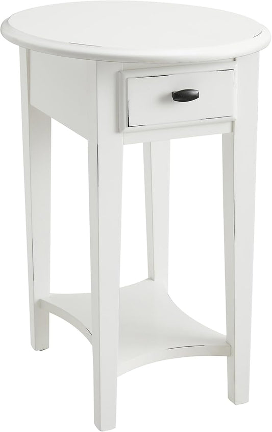 Leick Home Haven Ridge Oval End Table, One Drawer Side Table, Farmhouse White, 214387