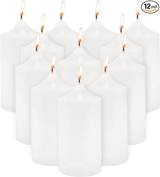 Super Z Outlet Unscented Pillar Candles for Weddings, Home Decoration, Relaxation, Spa, Smokeless Cotton Wick (12 Count, White, 3"x6")