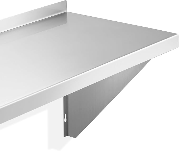 KUTLER Stainless Steel Shelf - 14" x 60", NSF Commercial Wall Mount Shelves with Backsplash, Floating Metal Shelving for Restaurant, Kitchen, Home