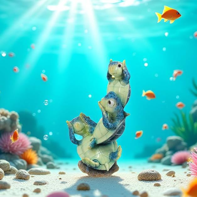 Resin Sea Turtle Statue - Baby Turtle Figurine for Home Decor, Feng Shui Wealth Lucky Charm, Cute Blue Ocean Decor, 9-Inch Tabletop Decoration Gift