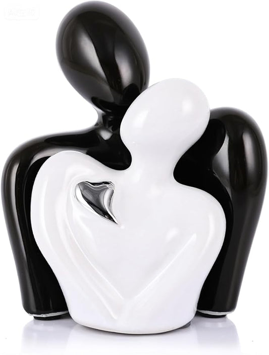 Mini Couple Statue Tv Stand Decor Items for Living Room,Bedroom Decor for Couples Sculpture Knick Knacks for Shelves,Couple Gifts for Her,Show Pieces for Home Decor (Black and White Sliver Heart)