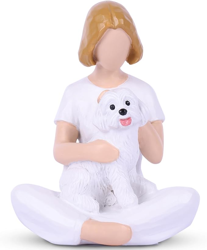 Girl and Dog Figurine Statue – Pet Memorial Gifts for Dog Lovers, Hand-Painted Resin Statue for Tabletop, Shelf, Desk Decor - Sympathy Gift for Birthday, Christmas, Thanksgiving – White