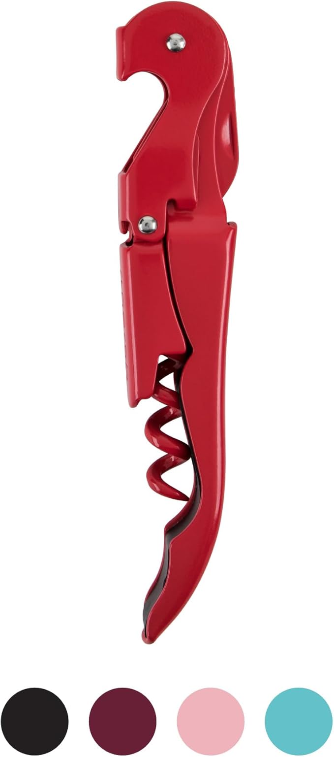 True Truetap Double Hinged Waiter's Corkscrew Wine Opener, Stainless Steel Wine Bottle Opener with Built In Foil Cutter, Home Bar Tools, Bar Cart Accessories, Wedding Gifts, Set of 1, Solid Red