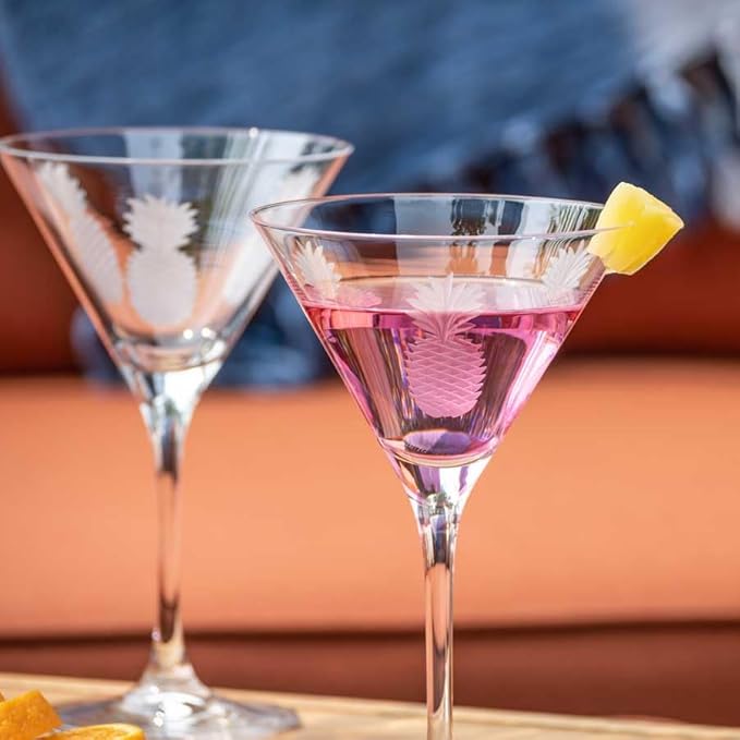 Rolf Glass Fresh Pineapple Martini Glass | Lead-Free Glasses | Proudly Made in the USA | Engraved Nautical Sailboat Martini Glasses | Set of 4